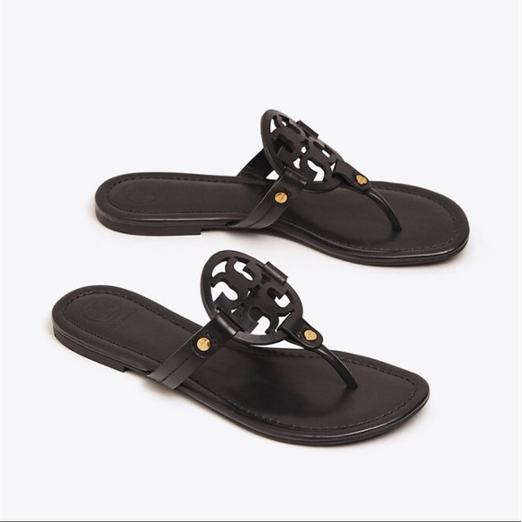 Tory Burch Shoes - TORY BURCH Miller Black Leather Flip Flop Sandals